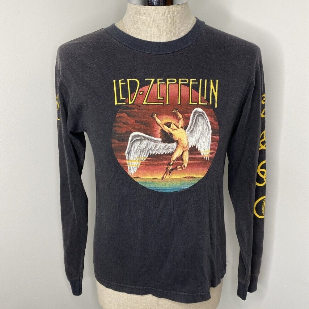 Vintage Led Zeppelin Swan Song Black Cotton L/S T-Shirt SZ S Concert Shirt USA